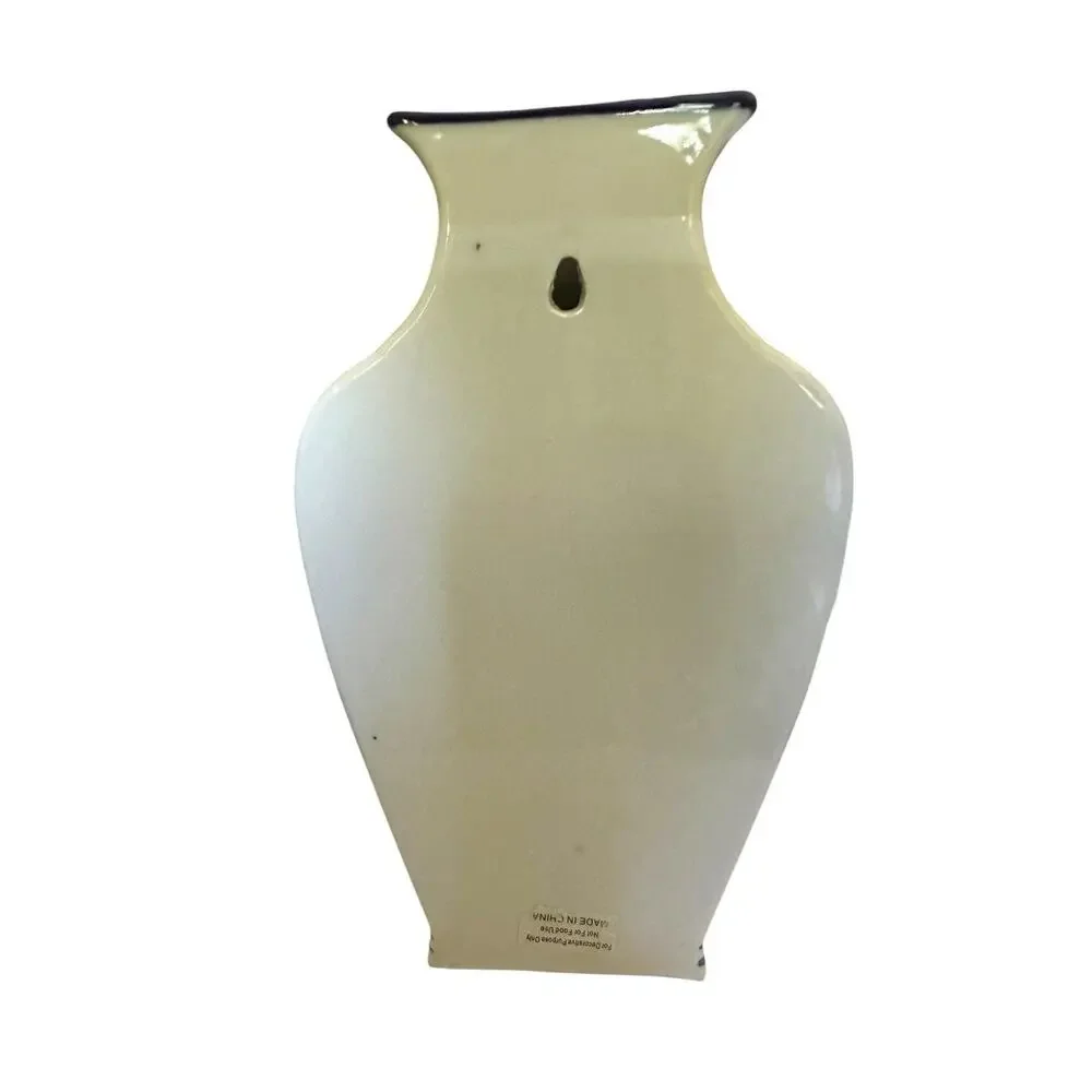 2 New Chinese Blue & White Rosé Transfer Wear Chinoiserie Pocket Wall Vase 10” T